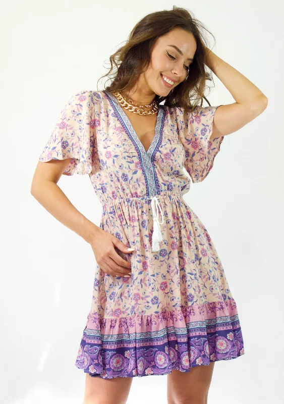Cleo Mini Dress- Pink/Purple/Cream Trendy Bodycon Mini Dress