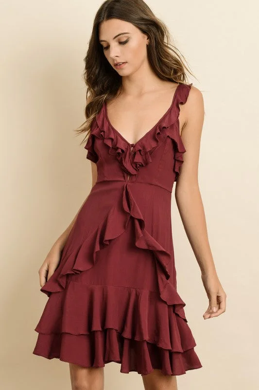 Sleeveless Ruffled Mini Dress Comfortable Smocked Mini Dress