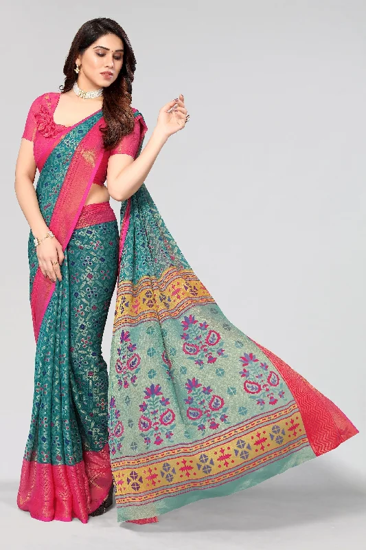 NOZ2TOZ Women Party Wear Printed Brasso Chiffon Saree with Unstitched Blouse - Rama Floral Chiffon Blouse NOZ2TOZ Women Party Wear Printed Brasso Chiffon Saree with Unstitched Blouse - Rama Floral Chiffon Blouse