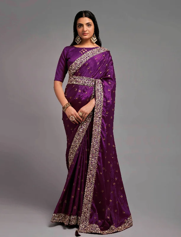 NOZ2TOZ Women Party Wear Premium Chinon Silk Saree with Unstitched Blouse - Wine Backless Summer Blouse NOZ2TOZ Women Party Wear Premium Chinon Silk Saree with Unstitched Blouse - Wine Backless Summer Blouse