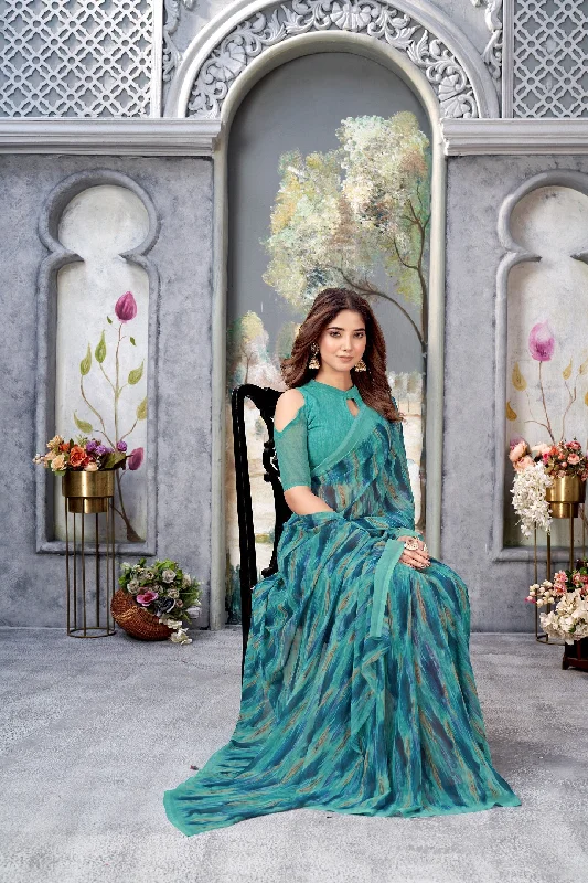 NOZ2TOZ Women Casual Wear Printed Weight Less Saree with Unstitched Blouse - Sky Blue Short Sleeve Blouse NOZ2TOZ Women Casual Wear Printed Weight Less Saree with Unstitched Blouse - Sky Blue Short Sleeve Blouse
