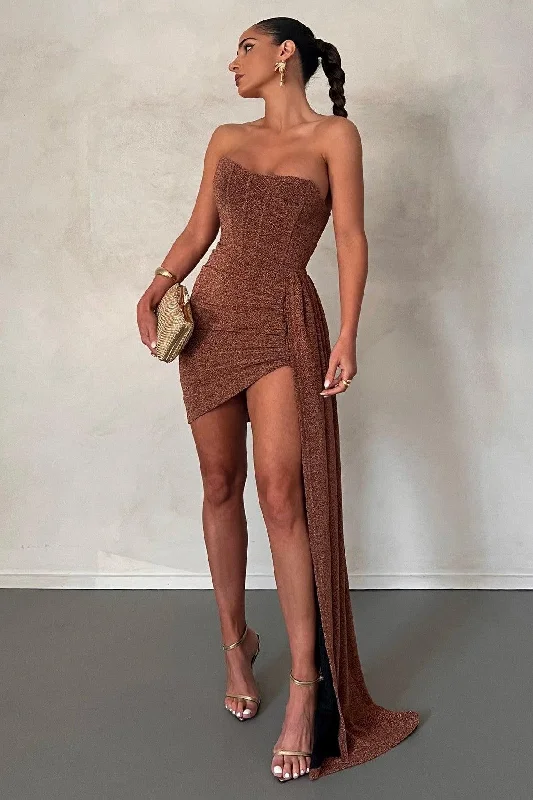 Alia Mini Dress - Bronze Gold Foil Trendy Camisole Mini Dress