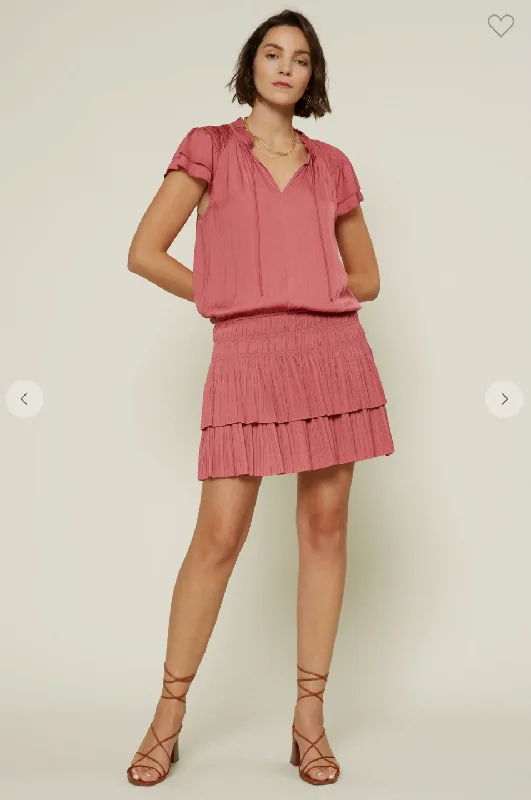 Pleated Mini Dress with Flutter Sleeves Classic Shift Mini Dress