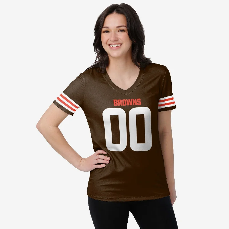 Cleveland Browns Womens Gameday Ready Lounge Shirt-- Beaded Sequined Faux Fur