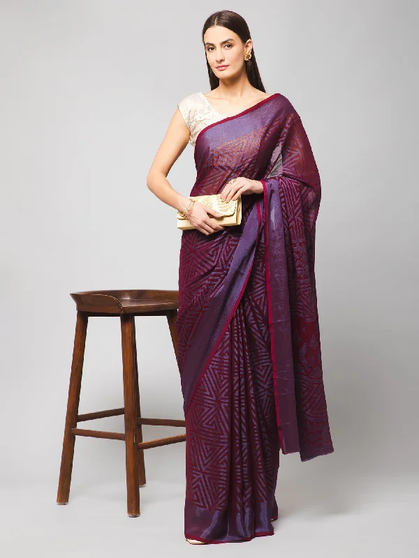 NOZ2TOZ Women Party Wear Printed Brasso Chiffon Saree with Unstitched Blouse - Magenta Subtle Shimmer Blouse NOZ2TOZ Women Party Wear Printed Brasso Chiffon Saree with Unstitched Blouse - Magenta Subtle Shimmer Blouse