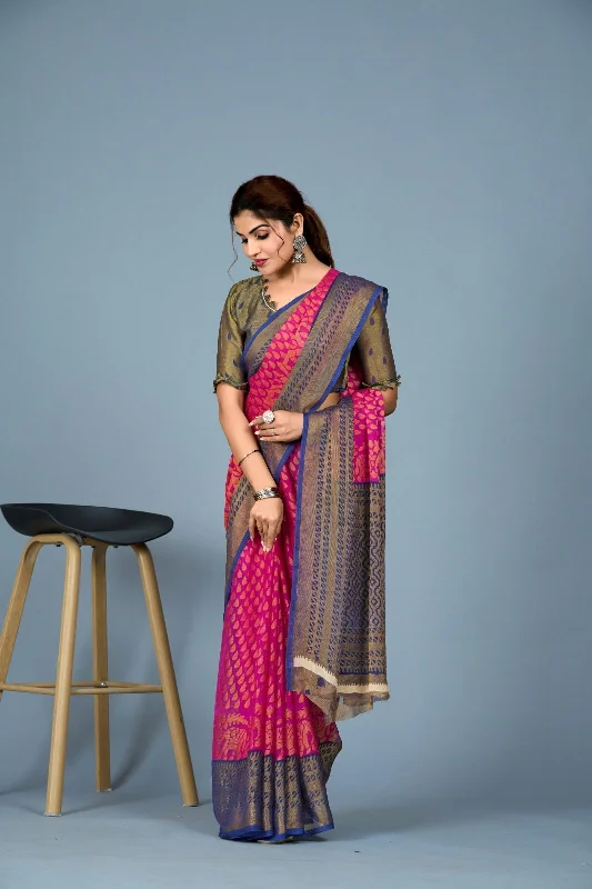 NOZ2TOZ Women Casual Wear Printed Brasso Silk Saree with Unstitched Blouse - Red Soft Pastel Blouse NOZ2TOZ Women Casual Wear Printed Brasso Silk Saree with Unstitched Blouse - Red Soft Pastel Blouse
