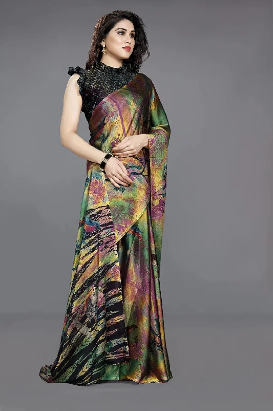 NOZ2TOZ Women Party Wear Printed Chiffon Silk Saree with Unstitched Blouse - Rama Casual Relaxed Blouse NOZ2TOZ Women Party Wear Printed Chiffon Silk Saree with Unstitched Blouse - Rama Casual Relaxed Blouse