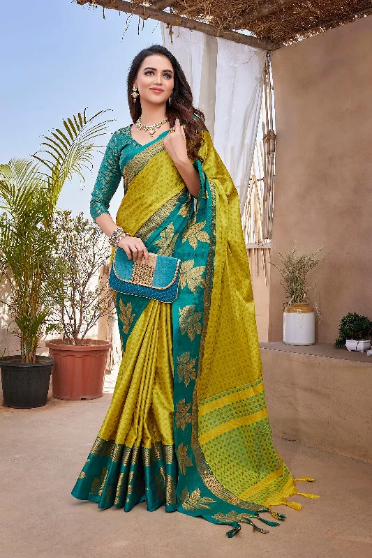 NOZ2TOZ Women Party Wear Aura Silk Saree with Unstitched Blouse - Light Green Embellished Collar Blouse NOZ2TOZ Women Party Wear Aura Silk Saree with Unstitched Blouse - Light Green Embellished Collar Blouse