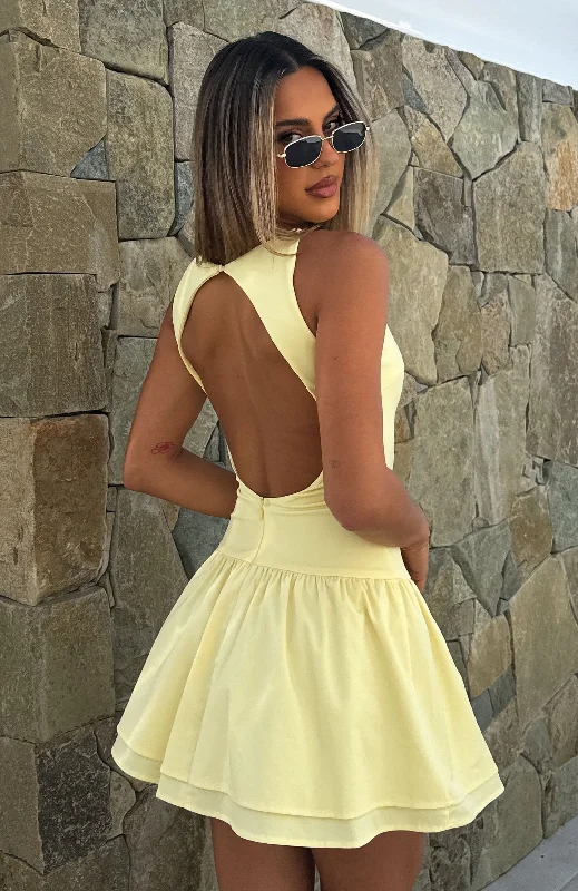 Good Girl Mini Dress Lemon Cozy Ruched Mini Dress