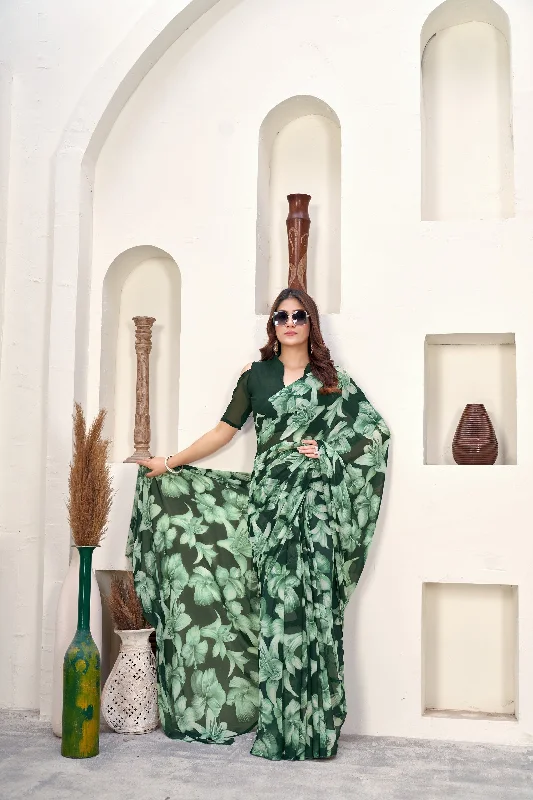 NOZ2TOZ Women Casual Wear Printed Weight Less Saree with Unstitched Blouse - Green Boho Printed Blouse NOZ2TOZ Women Casual Wear Printed Weight Less Saree with Unstitched Blouse - Green Boho Printed Blouse