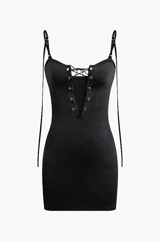 Tie Up Cut Out Slip Mini Dress Stylish Spaghetti Strap Mini Dress