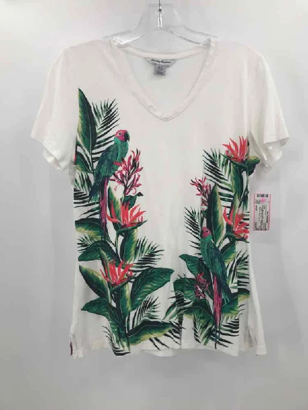 Pre-Owned Tommy Bahama White Size Small T-shirt-- V-Neck T-Shirt Long Sleeve Cotton