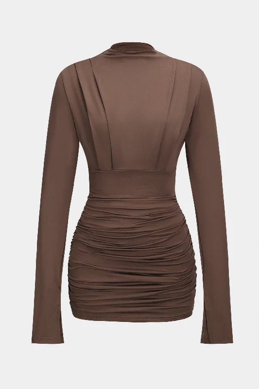 Ruched Long Sleeve Mini Dress Fashionable Summer Mini Dress