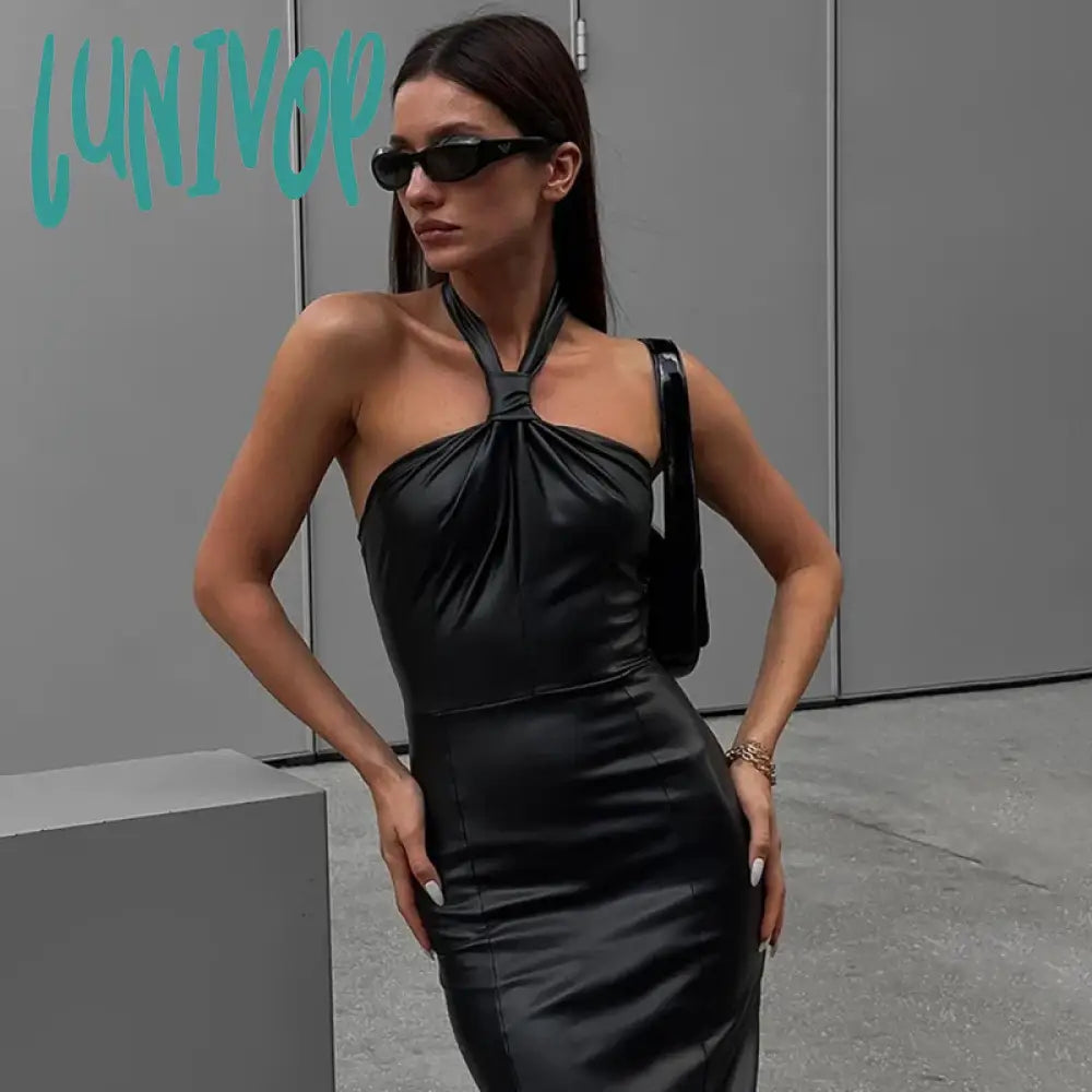 Lunivop Fashion PU Leather Halter Sexy Backless Midi Dress Outfits for Women Club Party Sleeveless Dresses Cut Out Autumn Mini Dress Fashionable Summer Mini Dress Lunivop Fashion PU Leather Halter Sexy Backless Midi Dress Outfits for Women Club Party Sleeveless Dresses Cut Out Autumn Mini Dress Fashionable Summer Mini Dress