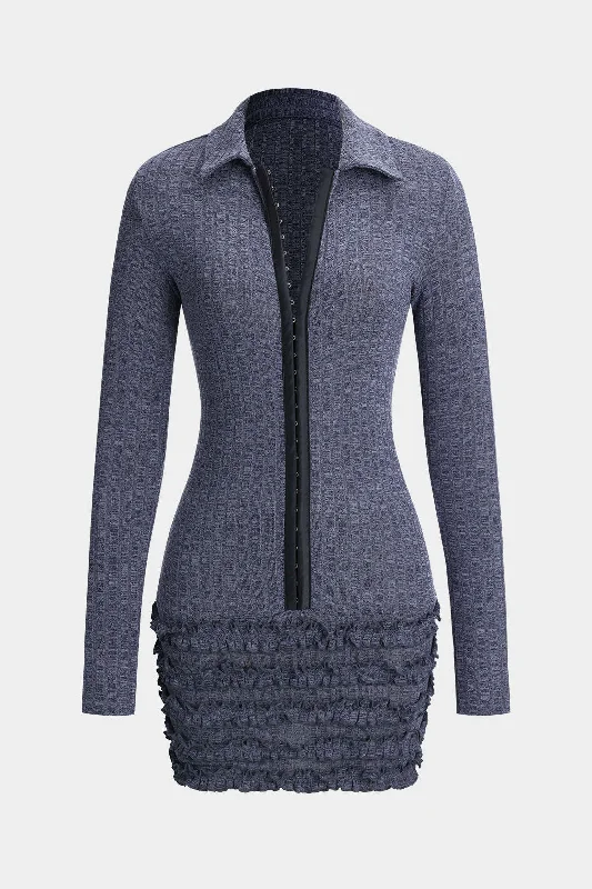 Scallop Long Sleeve Mini Dress Cozy T-Shirt Mini Dress