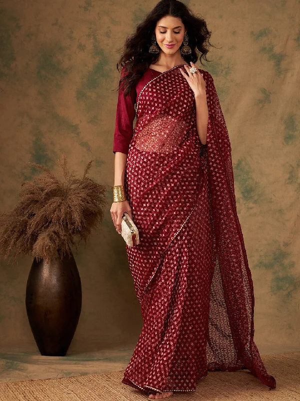 NOZ2TOZ Women Party Wear Heavy Net Saree with Unstitched Blouse - Maroon Casual Relaxed Fit Blouse NOZ2TOZ Women Party Wear Heavy Net Saree with Unstitched Blouse - Maroon Casual Relaxed Fit Blouse