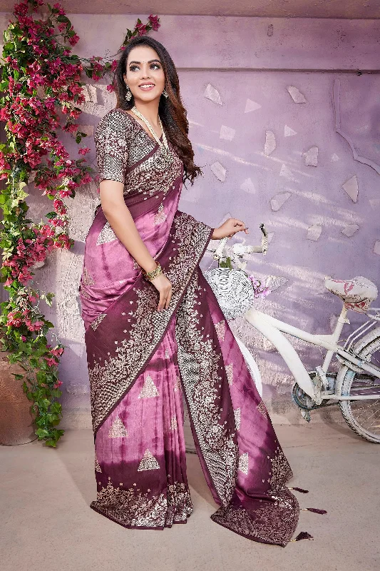 NOZ2TOZ Women Party Wear Viscose Silk Saree with Unstitched Blouse - Pink Modern Work Blouse NOZ2TOZ Women Party Wear Viscose Silk Saree with Unstitched Blouse - Pink Modern Work Blouse