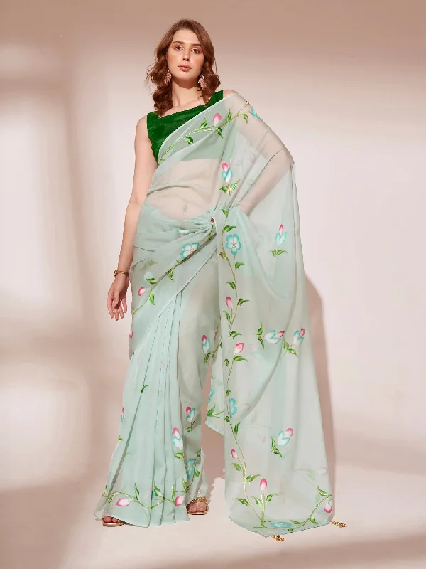NOZ2TOZ Women Party Wear Organza Saree with Unstitched Blouse - Pista Green Office Formal Blouse NOZ2TOZ Women Party Wear Organza Saree with Unstitched Blouse - Pista Green Office Formal Blouse
