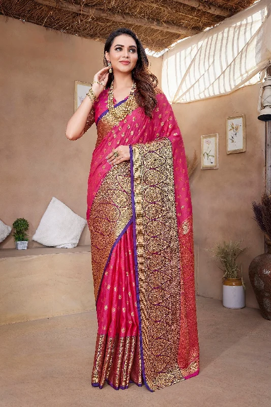 NOZ2TOZ Women Party Wear Pure Zari Silk Saree with Unstitched Blouse - Pink Casual Stripe Blouse NOZ2TOZ Women Party Wear Pure Zari Silk Saree with Unstitched Blouse - Pink Casual Stripe Blouse