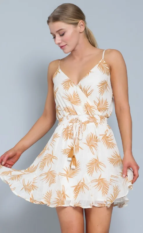 Yellow Flowers Mini Dress Trendy Button-Detail Mini Dress