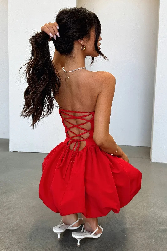 Bluebell Bubble Skirt Mini Dress - Red Fashionable Summer Mini Dress