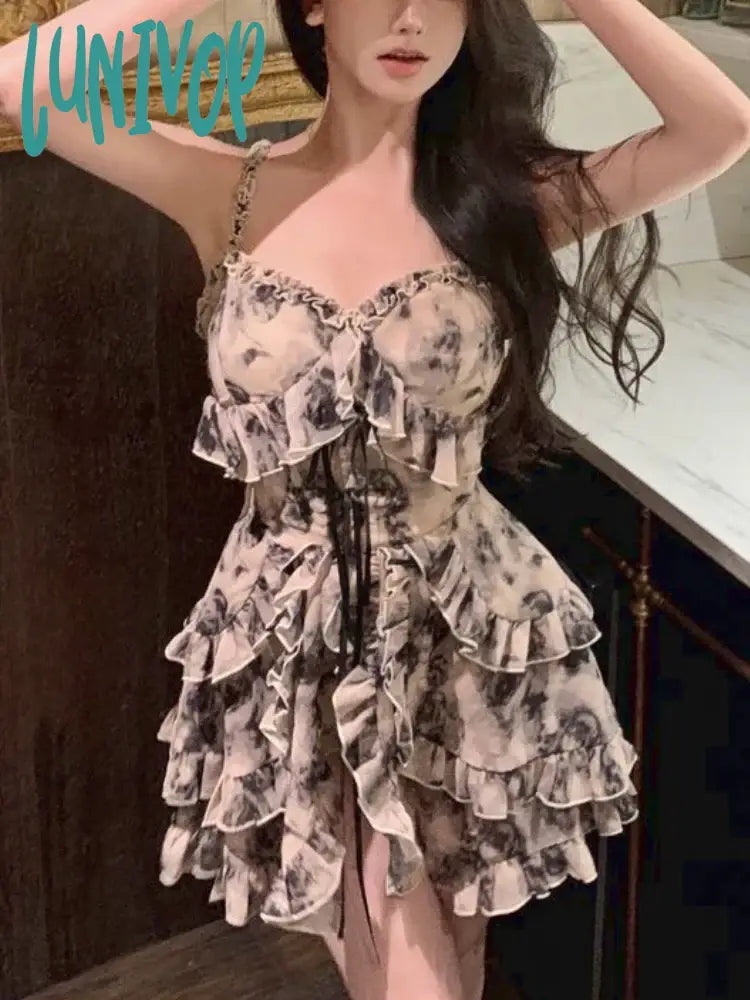 Lunivop Floral Print Vintage Dress Women Korean Fashion Party Strap Mini Dress Female Ruffle Flounce Designer Elegant Retro Dress Classic Striped Mini Dress Lunivop Floral Print Vintage Dress Women Korean Fashion Party Strap Mini Dress Female Ruffle Flounce Designer Elegant Retro Dress Classic Striped Mini Dress
