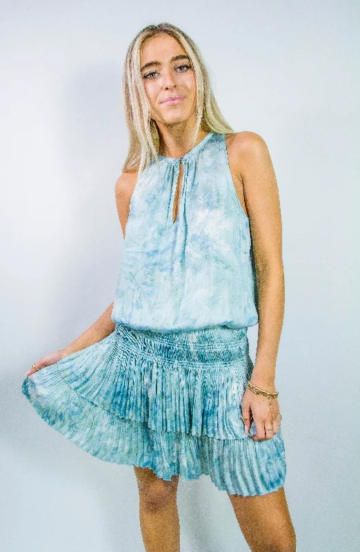 Watercolor Mini Dress Fashionable Mini Dress with Frills