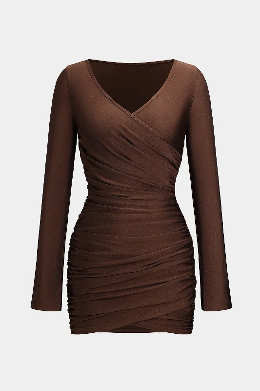 Ruched Crossed Long Sleeve Mini Dress Elegant Sequin Mini Dress