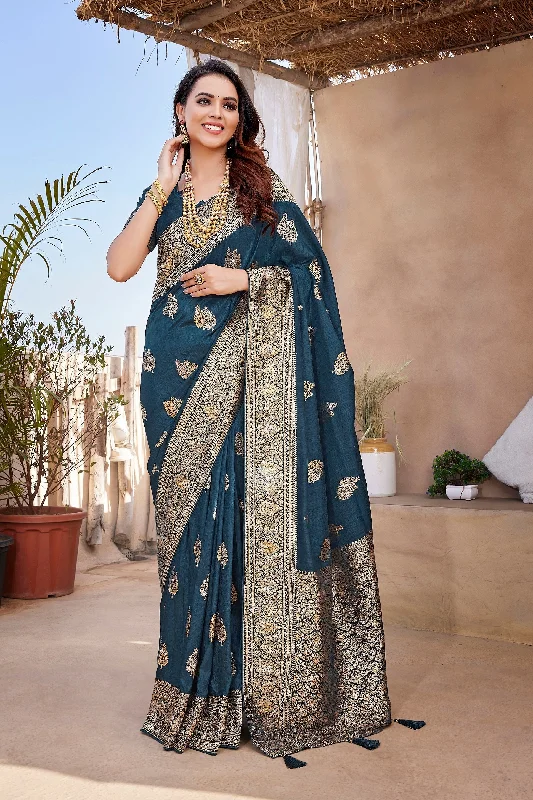 NOZ2TOZ Women Wedding Wear Zari Weaving Paithani Silk Saree with Unstitched Blouse - Navy Blue Ruched Sleeve Blouse NOZ2TOZ Women Wedding Wear Zari Weaving Paithani Silk Saree with Unstitched Blouse - Navy Blue Ruched Sleeve Blouse