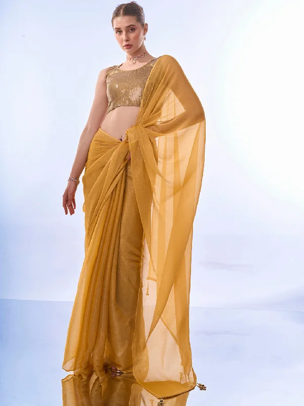 NOZ2TOZ Women Party Wear Printed Sitara Chiffon Saree with Unstitched Blouse - Mustard Versatile Layering Blouse NOZ2TOZ Women Party Wear Printed Sitara Chiffon Saree with Unstitched Blouse - Mustard Versatile Layering Blouse