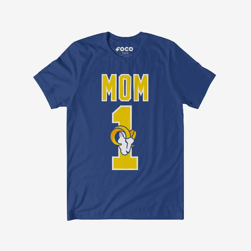 Los Angeles Rams Number 1 Mom T-Shirt-- Mesh Blend Leather Blend Suede Blend