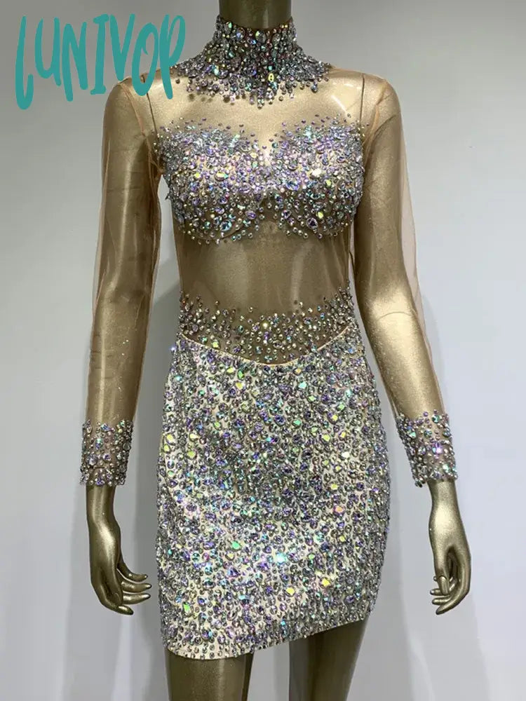 Lunivop Women Luxury Long Sleeve Mesh Crystal Beading Mini Dress Birthday Party Costume Bar Nightclub Stage Performance Dress Fashionable Boho-Chic Mini Dress Lunivop Women Luxury Long Sleeve Mesh Crystal Beading Mini Dress Birthday Party Costume Bar Nightclub Stage Performance Dress Fashionable Boho-Chic Mini Dress