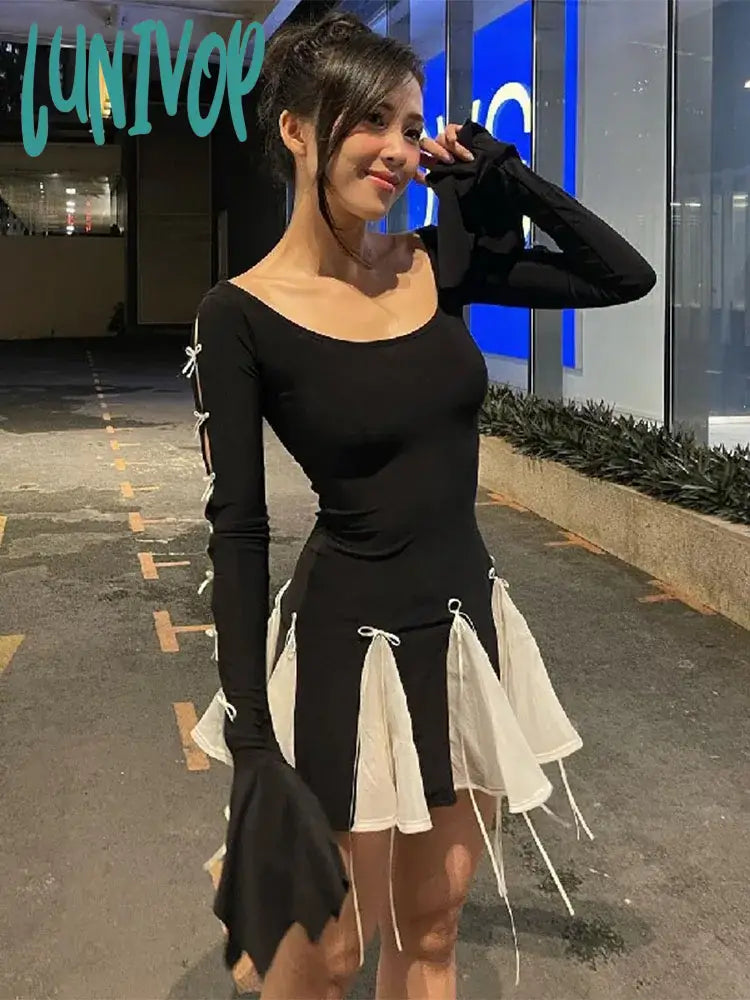 Lunivop Lace Up High Waist Dress For Women Folds Splice Bodycon Mini Dress Hot Girls Street Slim See Through Dresses Woman Autumn Fashionable Party Mini Dress Lunivop Lace Up High Waist Dress For Women Folds Splice Bodycon Mini Dress Hot Girls Street Slim See Through Dresses Woman Autumn Fashionable Party Mini Dress