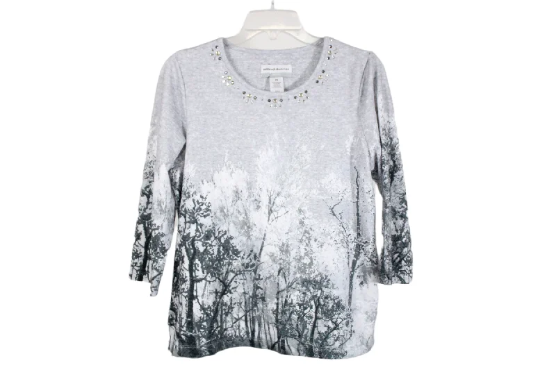 Alfred Dunner Gray Tree Knit Shirt | S Petite-- Satin Fabric Silk Fabric Chiffon Fabric Alfred Dunner Gray Tree Knit Shirt | S Petite-- Satin Fabric Silk Fabric Chiffon Fabric