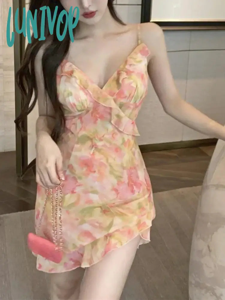 Lunivop Summer Print Floral Vintage Dress Women Chiffon Korean Fashion Party Mini Dress Female Casual Backless Sweet Designer Dress Comfortable Wrap Mini Dress Lunivop Summer Print Floral Vintage Dress Women Chiffon Korean Fashion Party Mini Dress Female Casual Backless Sweet Designer Dress Comfortable Wrap Mini Dress