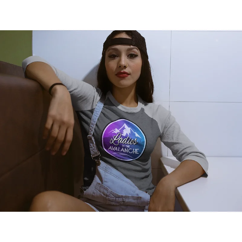 Ladies Of The Avalanche Gradient Colors Unisex Tri-Blend 3/4 Sleeve Raglan Baseball Shirt-- Zippered Buttoned Snapped Ladies Of The Avalanche Gradient Colors Unisex Tri-Blend 3/4 Sleeve Raglan Baseball Shirt-- Zippered Buttoned Snapped