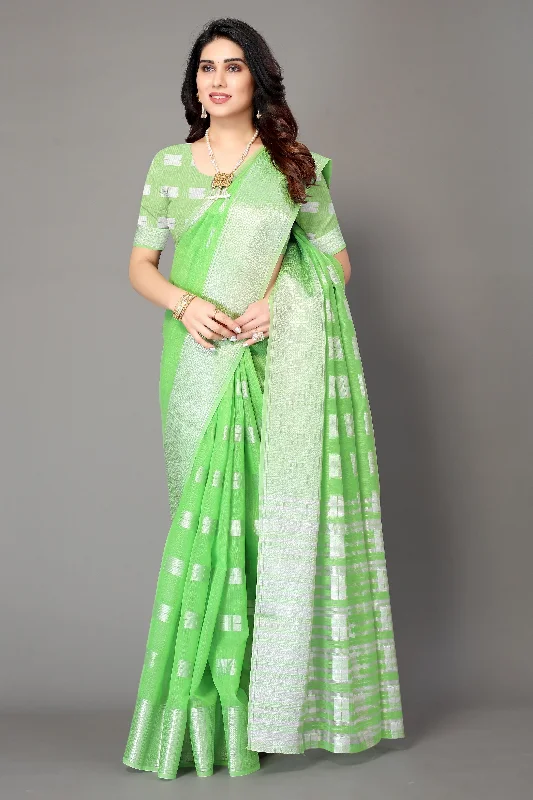 NOZ2TOZ Women Party Wear Banarasi Silk Saree with Unstitched Blouse - Green Smart Casual Blouse NOZ2TOZ Women Party Wear Banarasi Silk Saree with Unstitched Blouse - Green Smart Casual Blouse