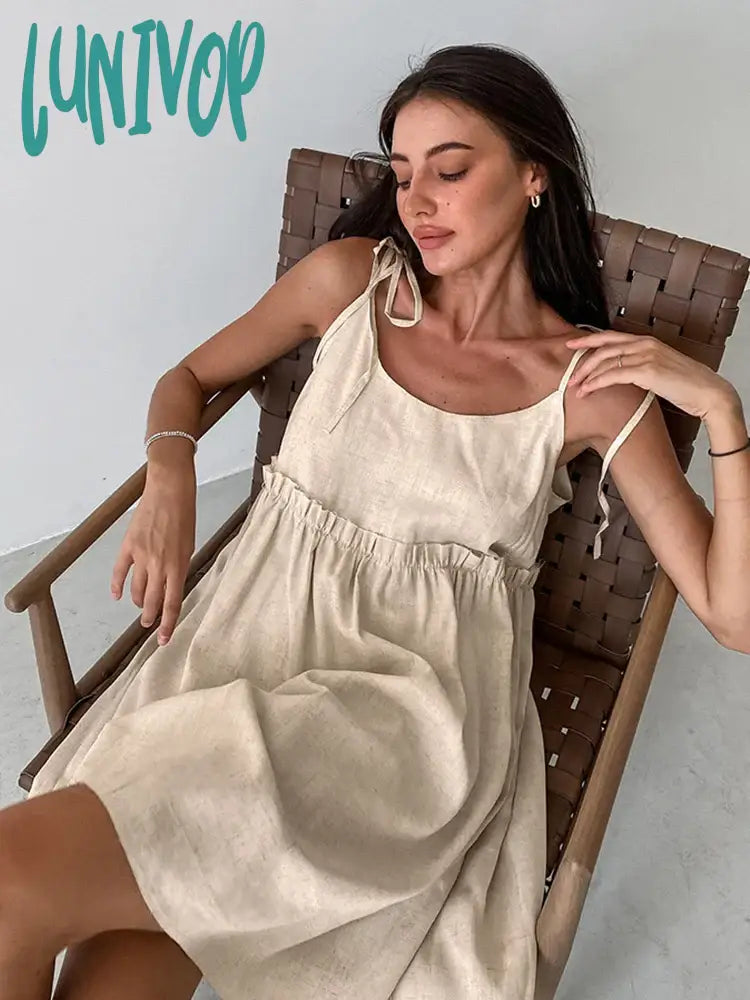 Lunivop Summer Autumn Women Holiday Solid Khaki Spaghetti Flare Linen Mini Dress For Women Classic Solid Mini Dress Lunivop Summer Autumn Women Holiday Solid Khaki Spaghetti Flare Linen Mini Dress For Women Classic Solid Mini Dress