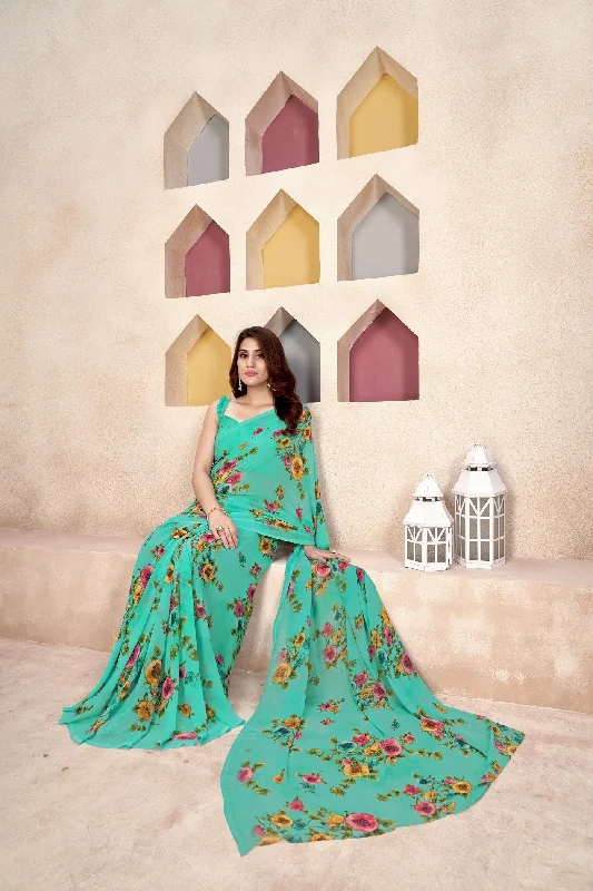 NOZ2TOZ Women Casual Wear Printed Weight Less Saree with Unstitched Blouse - Green Vintage Lace Blouse NOZ2TOZ Women Casual Wear Printed Weight Less Saree with Unstitched Blouse - Green Vintage Lace Blouse