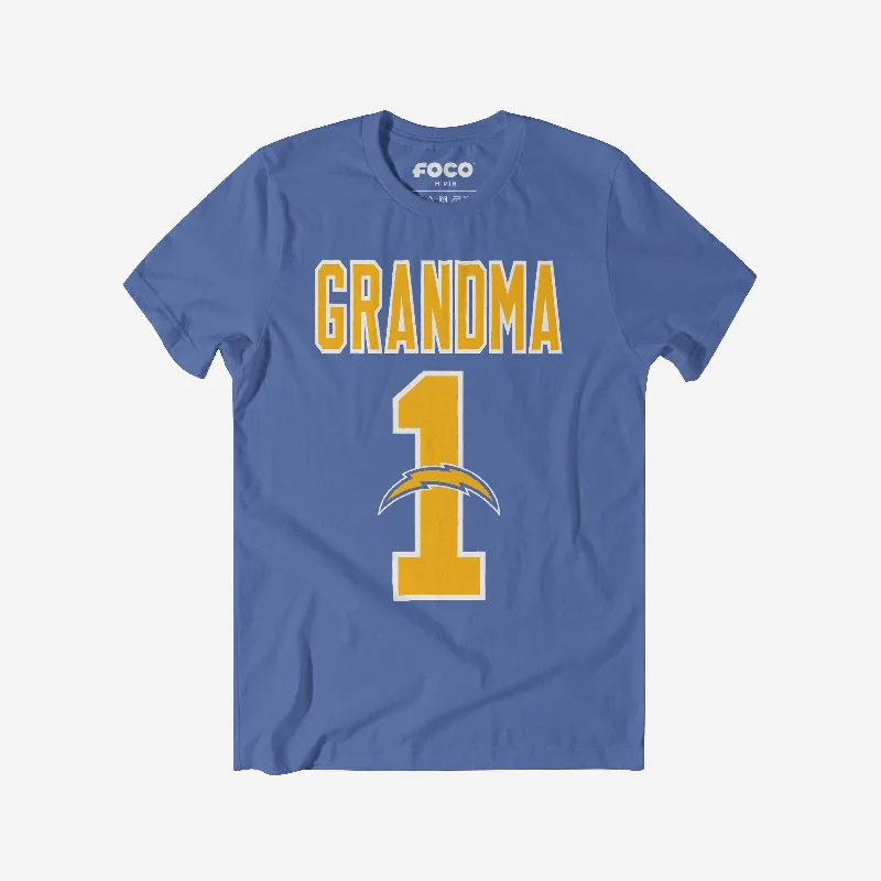Los Angeles Chargers Number 1 Grandma T-Shirt-- Denim Fabric Leather Fabric Suede Fabric Los Angeles Chargers Number 1 Grandma T-Shirt-- Denim Fabric Leather Fabric Suede Fabric