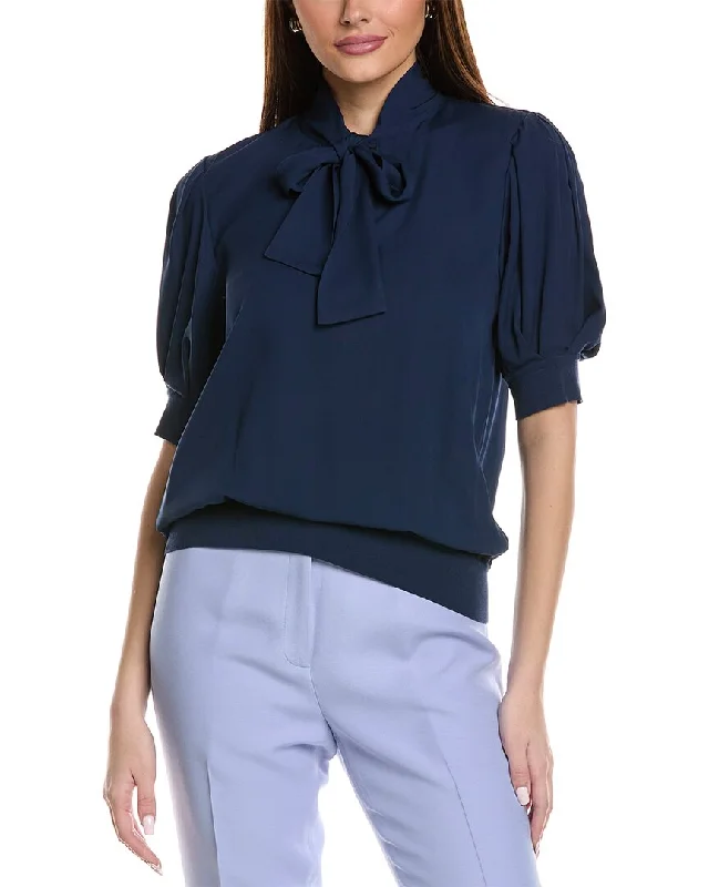 Lafayette 148 New York Blouson Silk Blouse Wrap Front Blouse