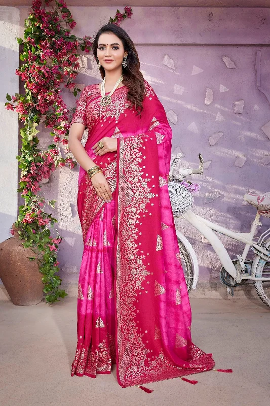 NOZ2TOZ Women Party Wear Viscose Silk Saree with Unstitched Blouse - Light Pink Mandarin Collar Blouse NOZ2TOZ Women Party Wear Viscose Silk Saree with Unstitched Blouse - Light Pink Mandarin Collar Blouse