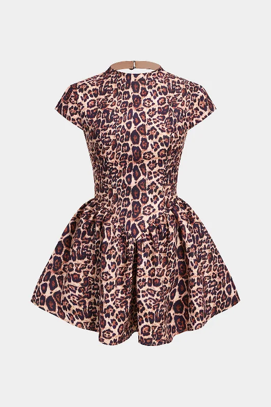Leopard Print Backless Zipper Button Short Sleeve Mini Dress Cozy Knitted Mini Dress Leopard Print Backless Zipper Button Short Sleeve Mini Dress Cozy Knitted Mini Dress