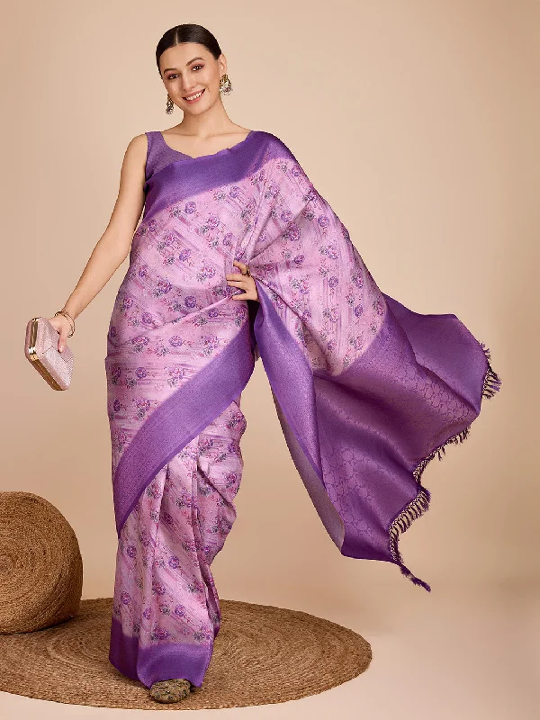NOZ2TOZ Women Party Wear Semi Kanjivaram Silk Ready to Wear Saree with Unstitched Blouse(Size Up to 42) - Purple Feminine Pastel Blouse NOZ2TOZ Women Party Wear Semi Kanjivaram Silk Ready to Wear Saree with Unstitched Blouse(Size Up to 42) - Purple Feminine Pastel Blouse