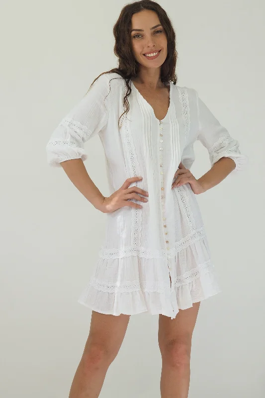 Kaylin Mini Dress - White Comfortable Casual Mini Dress