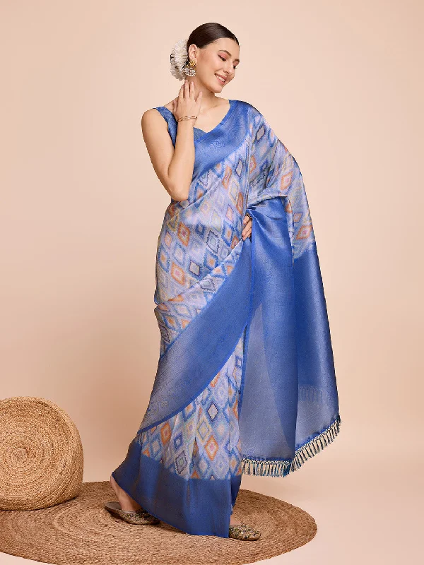 NOZ2TOZ Women Party Wear Semi Kanjivaram Silk Ready to Wear Saree with Unstitched Blouse(Size Up to 42) - Blue Mandarin Collar Blouse NOZ2TOZ Women Party Wear Semi Kanjivaram Silk Ready to Wear Saree with Unstitched Blouse(Size Up to 42) - Blue Mandarin Collar Blouse