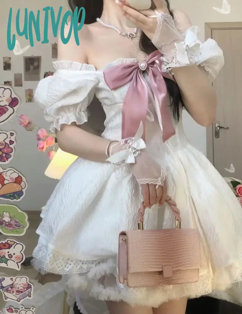 Lunivop Summer Bow Kawaii Fairy Dress Women Solid Lace Y2k Party Mini Dress Female Casual Korean Fashion Elegant Lolita New Fashionable Polka Dot Mini Dress Lunivop Summer Bow Kawaii Fairy Dress Women Solid Lace Y2k Party Mini Dress Female Casual Korean Fashion Elegant Lolita New Fashionable Polka Dot Mini Dress