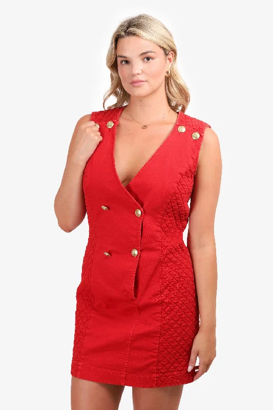 Pierre Balmain Sleeveless Red Denim V-neck Mini Dress Size 42 Cozy Sweater Mini Dress Pierre Balmain Sleeveless Red Denim V-neck Mini Dress Size 42 Cozy Sweater Mini Dress