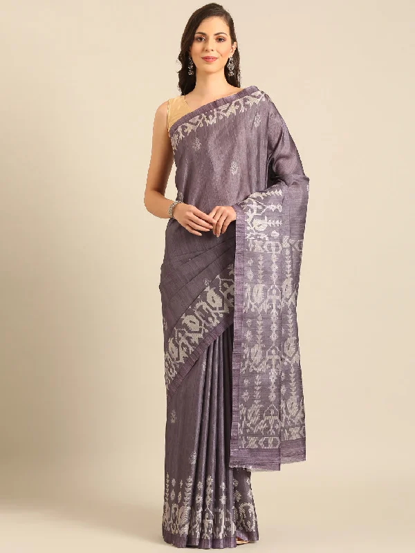 Women Purple Cotton Saree With Un Stitched Blouse - Aanika Classic Minimalist Blouse