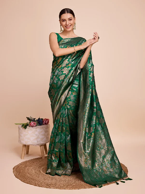 NOZ2TOZ Women Party Wear Double Zari Weaving Pure Silk Saree with Unstitched Blouse - Green Sweetheart Neck Blouse NOZ2TOZ Women Party Wear Double Zari Weaving Pure Silk Saree with Unstitched Blouse - Green Sweetheart Neck Blouse
